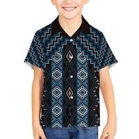 New Zealand Aotearoa Kid Hawaiian Shirt Blue Poutama With Taniko Pattern LT05 Kid Blue - Polynesian Pride