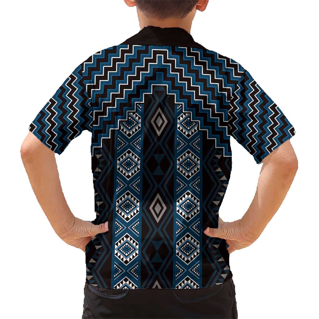 New Zealand Aotearoa Kid Hawaiian Shirt Blue Poutama With Taniko Pattern LT05 - Polynesian Pride