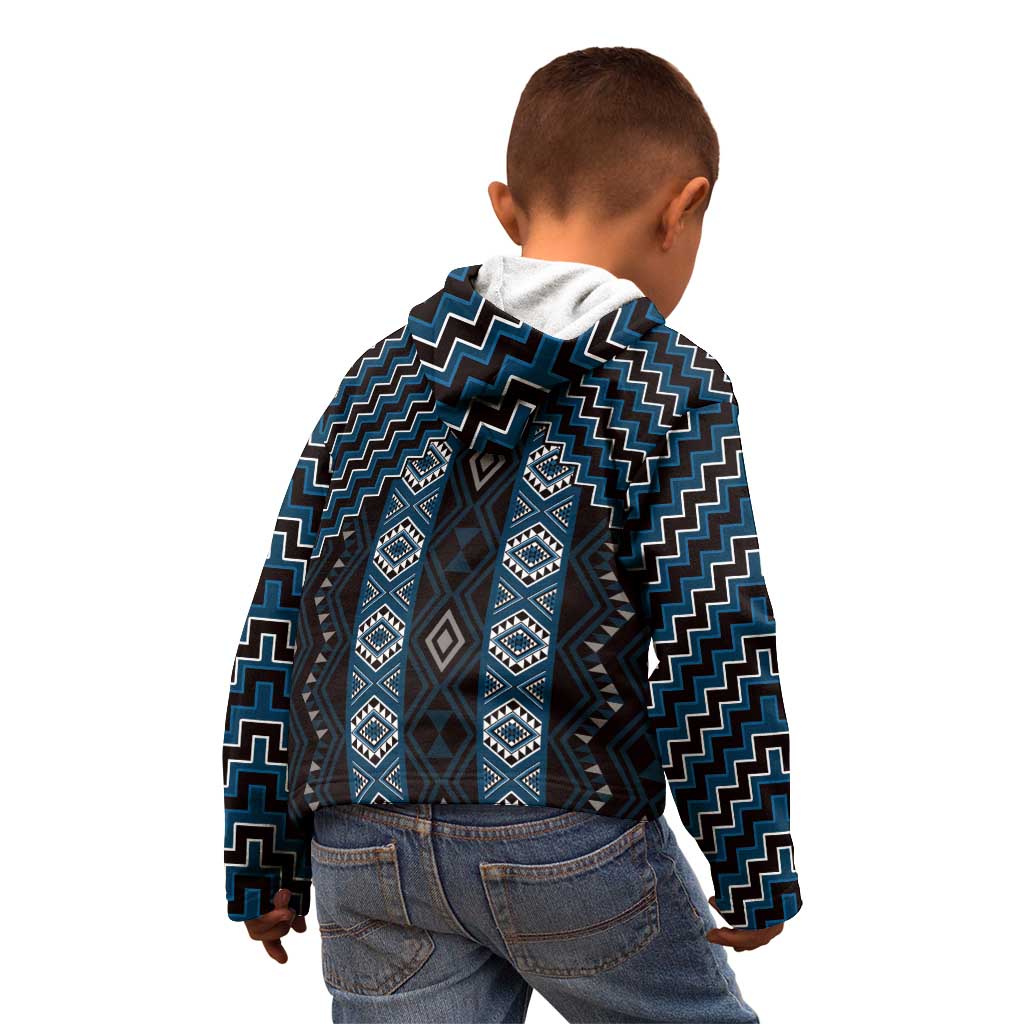 New Zealand Aotearoa Kid Hoodie Blue Poutama With Taniko Pattern LT05 - Polynesian Pride