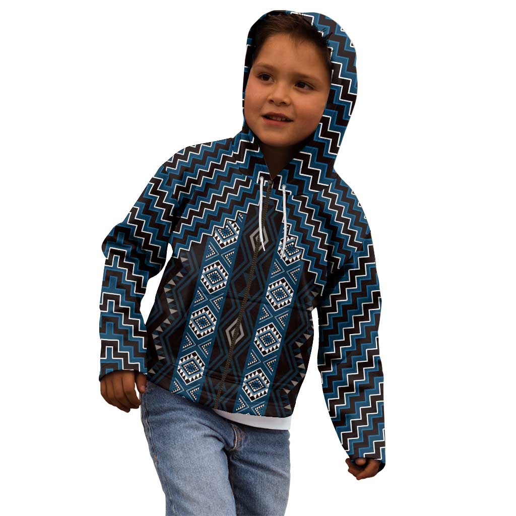 New Zealand Aotearoa Kid Hoodie Blue Poutama With Taniko Pattern LT05 - Polynesian Pride