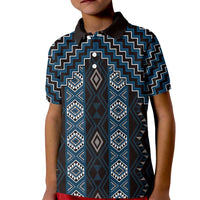 New Zealand Aotearoa Kid Polo Shirt Blue Poutama With Taniko Pattern LT05 Kid Blue - Polynesian Pride