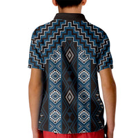 New Zealand Aotearoa Kid Polo Shirt Blue Poutama With Taniko Pattern LT05 - Polynesian Pride