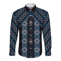 New Zealand Aotearoa Long Sleeve Button Shirt Blue Poutama With Taniko Pattern LT05 Unisex Blue - Polynesian Pride