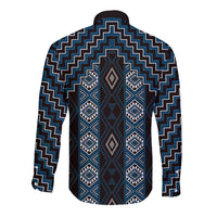New Zealand Aotearoa Long Sleeve Button Shirt Blue Poutama With Taniko Pattern LT05 - Polynesian Pride