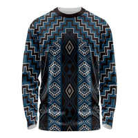 New Zealand Aotearoa Long Sleeve Shirt Blue Poutama With Taniko Pattern LT05 Unisex Blue - Polynesian Pride
