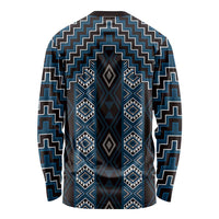 New Zealand Aotearoa Long Sleeve Shirt Blue Poutama With Taniko Pattern LT05 - Polynesian Pride