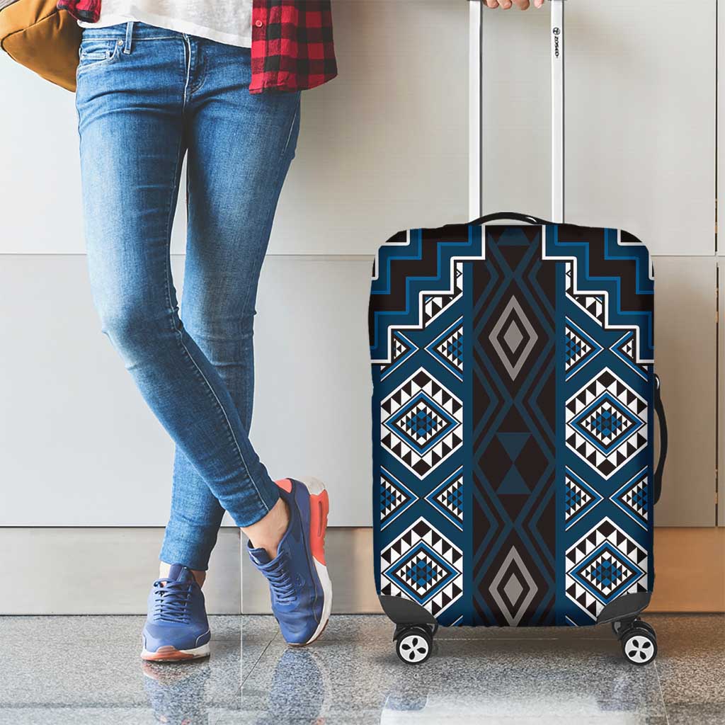 New Zealand Aotearoa Luggage Cover Blue Poutama With Taniko Pattern LT05 - Polynesian Pride