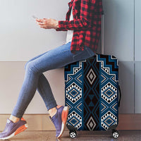 New Zealand Aotearoa Luggage Cover Blue Poutama With Taniko Pattern LT05 - Polynesian Pride