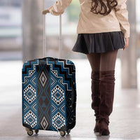 New Zealand Aotearoa Luggage Cover Blue Poutama With Taniko Pattern LT05 - Polynesian Pride