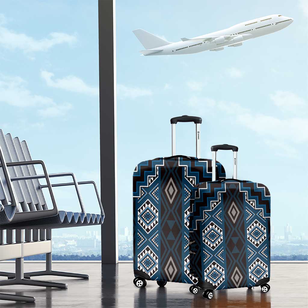 New Zealand Aotearoa Luggage Cover Blue Poutama With Taniko Pattern LT05 - Polynesian Pride