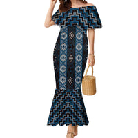 New Zealand Aotearoa Mermaid Dress Blue Poutama With Taniko Pattern LT05 Women Blue - Polynesian Pride