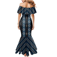 New Zealand Aotearoa Mermaid Dress Blue Poutama With Taniko Pattern LT05 - Polynesian Pride