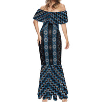 New Zealand Aotearoa Mermaid Dress Blue Poutama With Taniko Pattern LT05 - Polynesian Pride