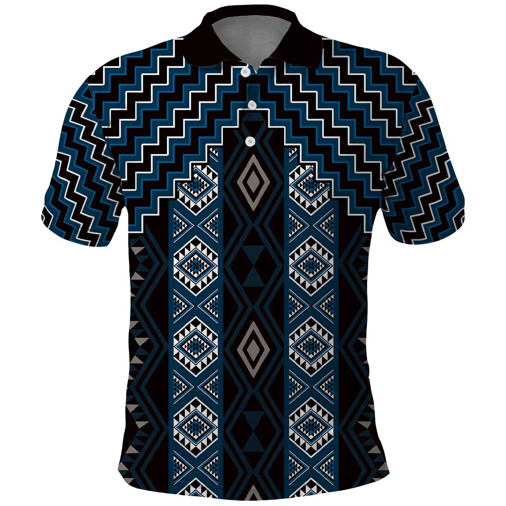 New Zealand Aotearoa Polo Shirt Blue Poutama With Taniko Pattern LT05 Blue - Polynesian Pride