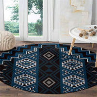 New Zealand Aotearoa Round Carpet Blue Poutama With Taniko Pattern LT05 - Polynesian Pride