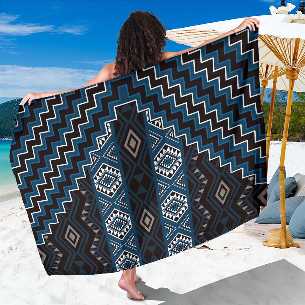 New Zealand Aotearoa Sarong Blue Poutama With Taniko Pattern LT05 One Size 44 x 66 inches Blue - Polynesian Pride