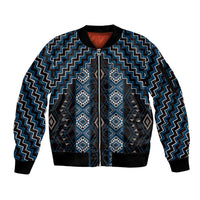 New Zealand Aotearoa Sleeve Zip Bomber Jacket Blue Poutama With Taniko Pattern LT05 Unisex Blue - Polynesian Pride