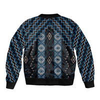 New Zealand Aotearoa Sleeve Zip Bomber Jacket Blue Poutama With Taniko Pattern LT05 - Polynesian Pride
