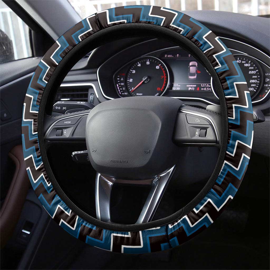 New Zealand Aotearoa Steering Wheel Cover Blue Poutama With Taniko Pattern LT05 - Polynesian Pride