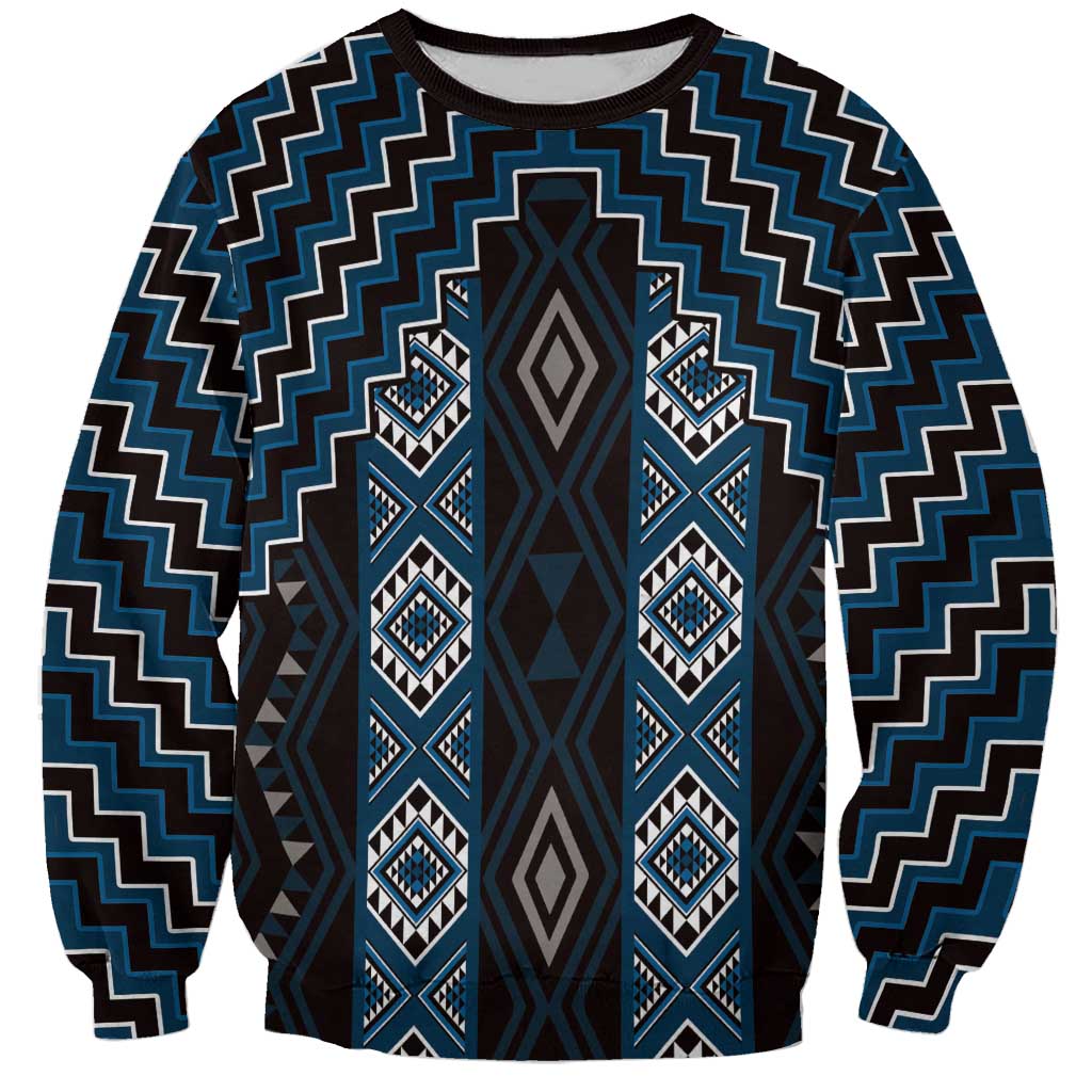 New Zealand Aotearoa Sweatshirt Blue Poutama With Taniko Pattern LT05 Unisex Blue - Polynesian Pride