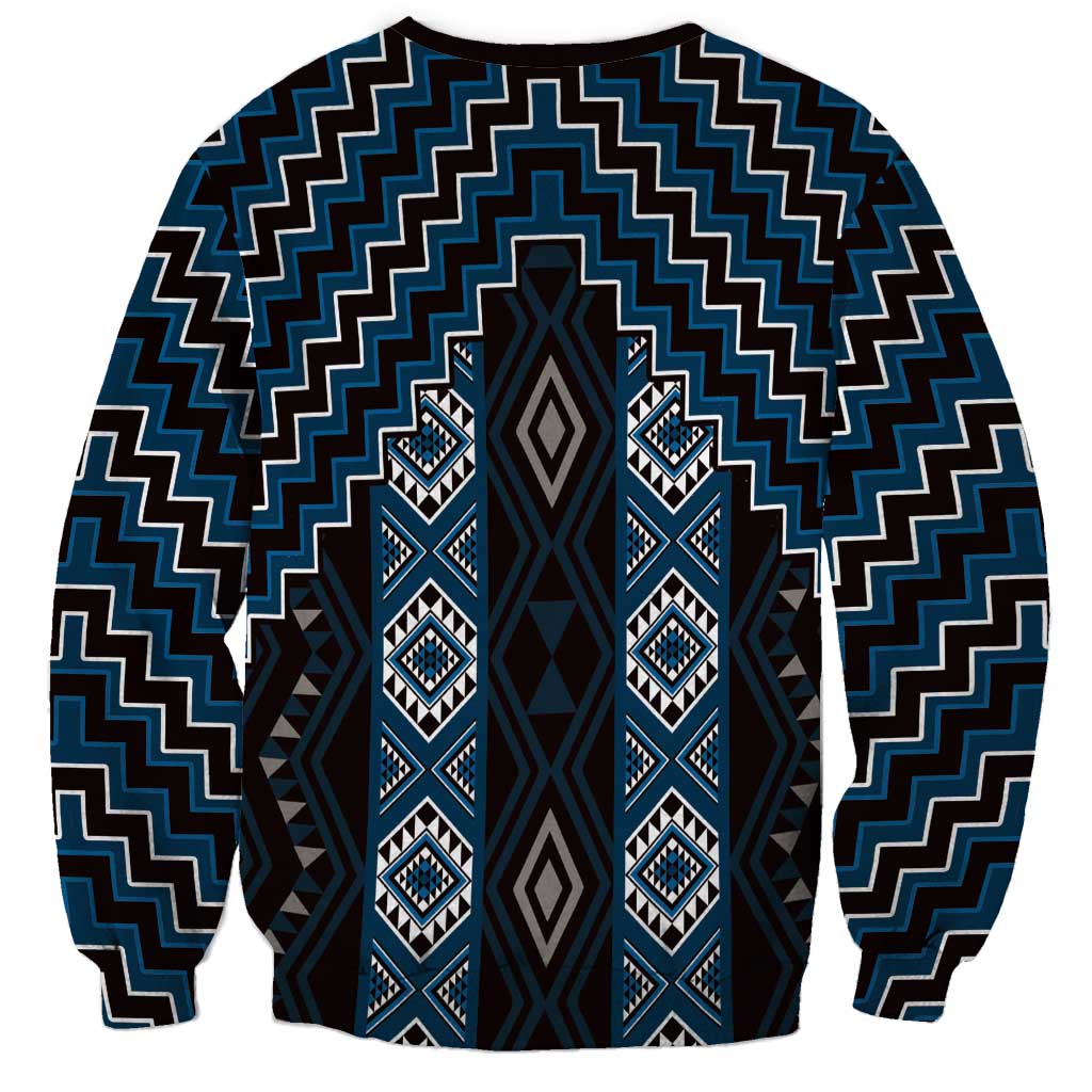New Zealand Aotearoa Sweatshirt Blue Poutama With Taniko Pattern LT05 - Polynesian Pride