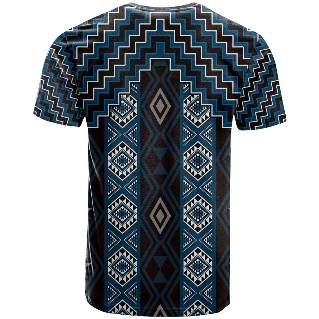 New Zealand Aotearoa T Shirt Blue Poutama With Taniko Pattern LT05 - Polynesian Pride