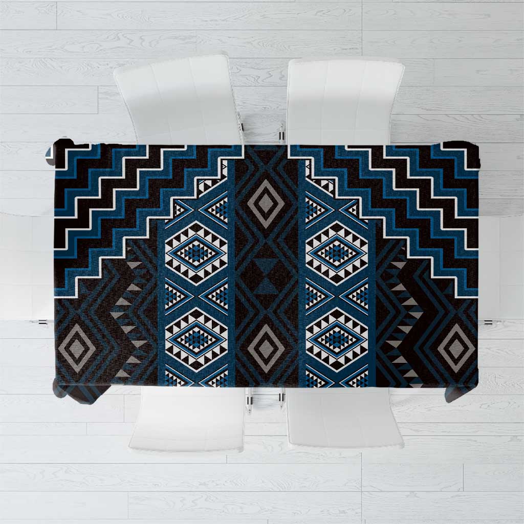 New Zealand Aotearoa Tablecloth Blue Poutama With Taniko Pattern LT05 Blue - Polynesian Pride