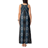 New Zealand Aotearoa Tank Maxi Dress Blue Poutama With Taniko Pattern LT05 - Polynesian Pride