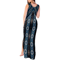 New Zealand Aotearoa Tank Maxi Dress Blue Poutama With Taniko Pattern LT05 - Polynesian Pride
