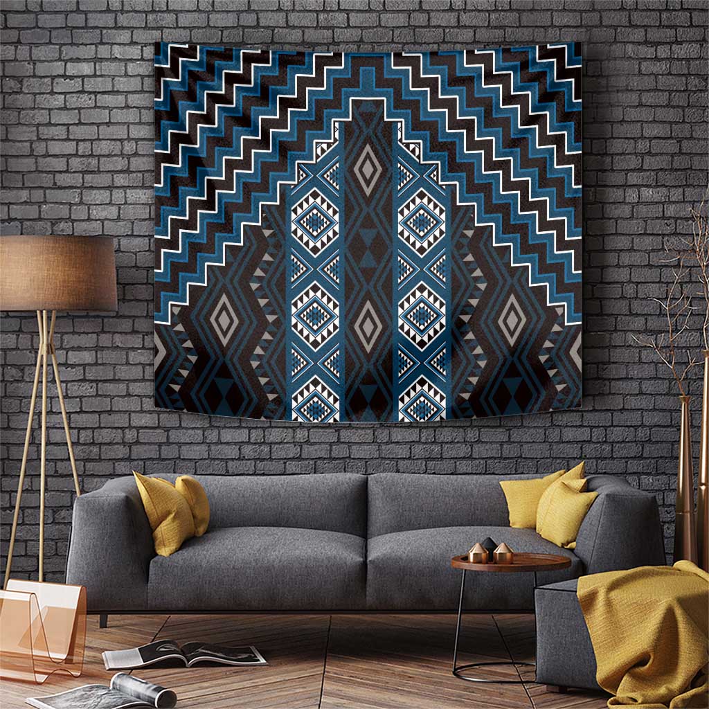 New Zealand Aotearoa Tapestry Blue Poutama With Taniko Pattern LT05 Blue - Polynesian Pride