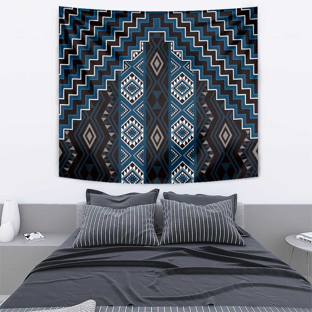 New Zealand Aotearoa Tapestry Blue Poutama With Taniko Pattern LT05 - Polynesian Pride
