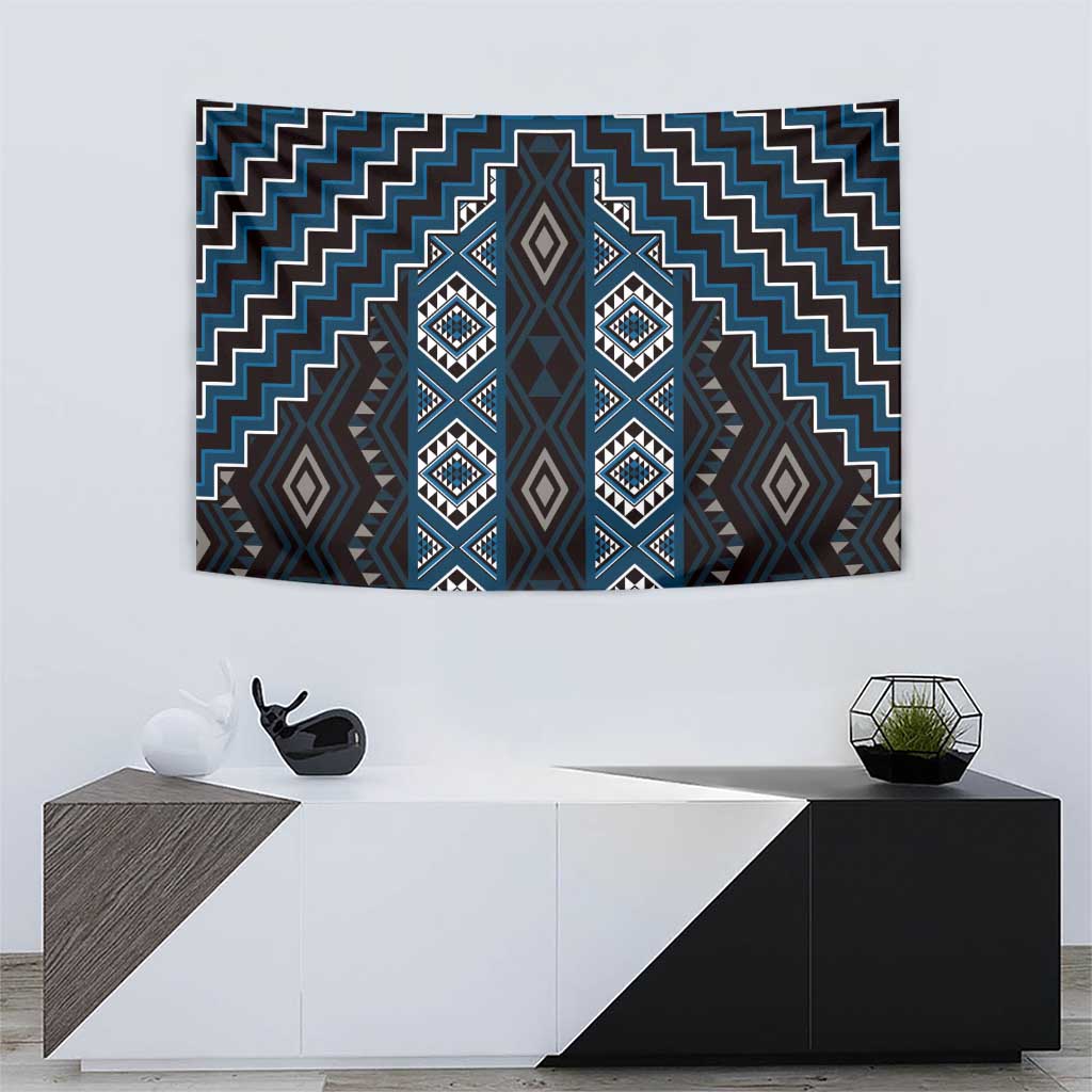 New Zealand Aotearoa Tapestry Blue Poutama With Taniko Pattern LT05 - Polynesian Pride