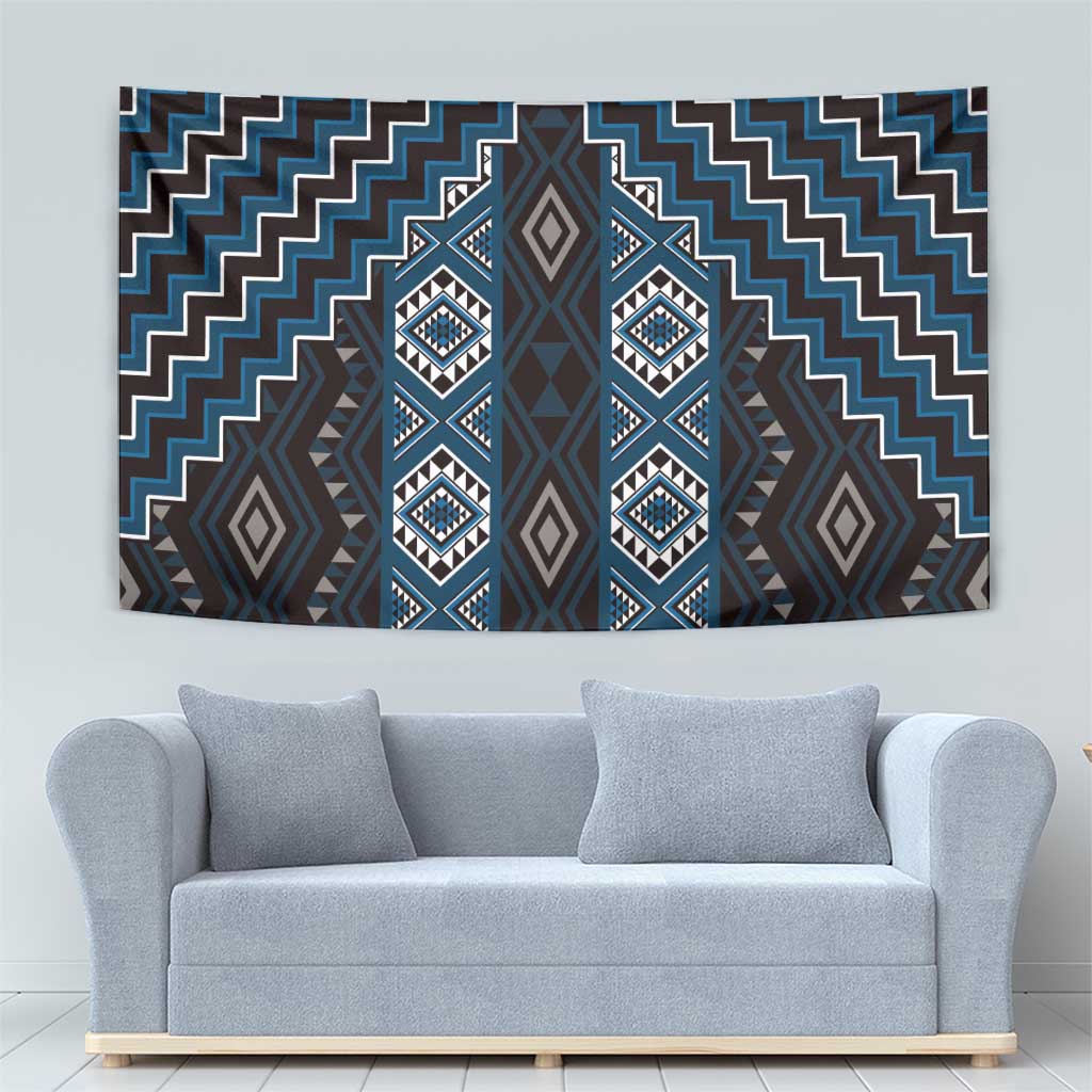 New Zealand Aotearoa Tapestry Blue Poutama With Taniko Pattern LT05 - Polynesian Pride