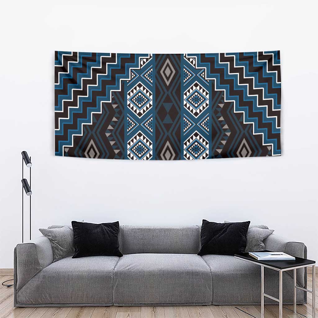 New Zealand Aotearoa Tapestry Blue Poutama With Taniko Pattern LT05 - Polynesian Pride