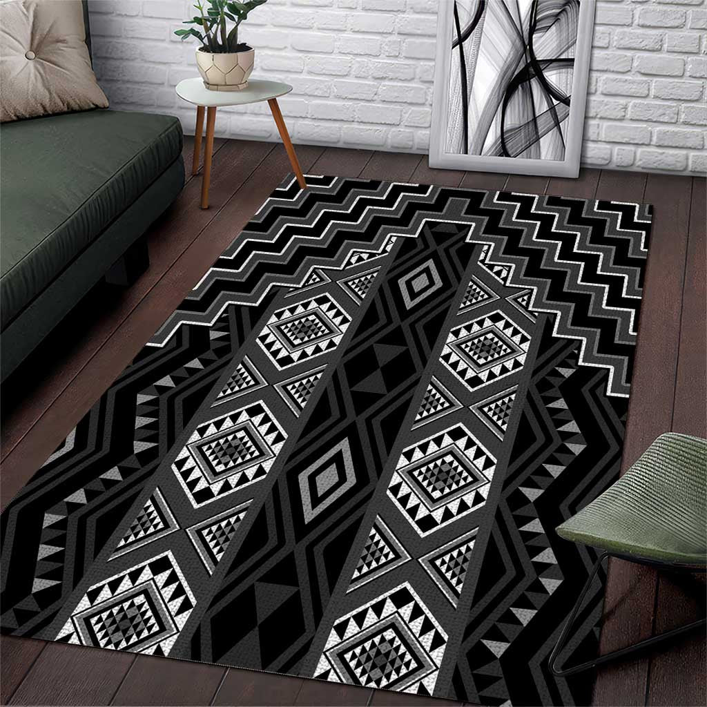 New Zealand Aotearoa Area Rug Black Poutama With Taniko Pattern LT05 Black - Polynesian Pride