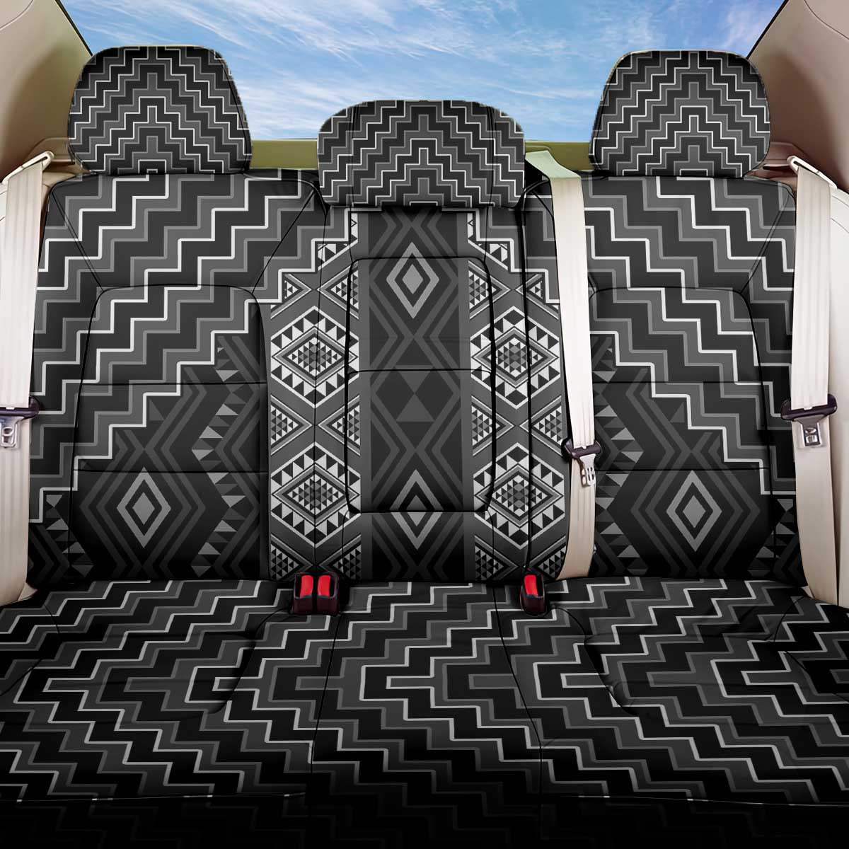 New Zealand Aotearoa Back Car Seat Cover Black Poutama With Taniko Pattern LT05 One Size Black - Polynesian Pride