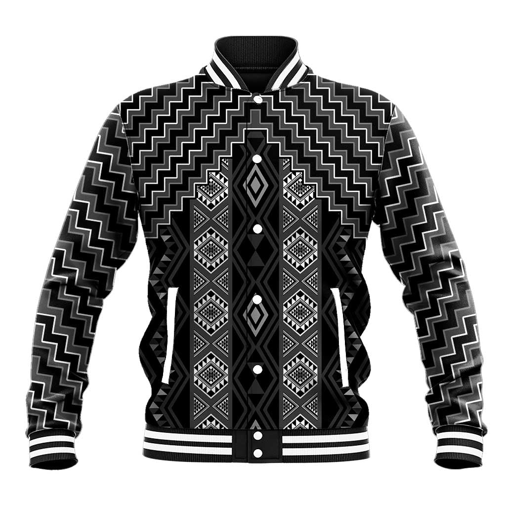 New Zealand Aotearoa Baseball Jacket Black Poutama With Taniko Pattern LT05 Unisex Black - Polynesian Pride