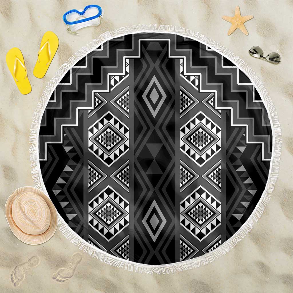 New Zealand Aotearoa Beach Blanket Black Poutama With Taniko Pattern LT05 One Size 150cm Black - Polynesian Pride