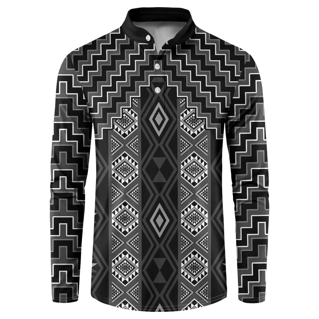 New Zealand Aotearoa Button Sweatshirt Black Poutama With Taniko Pattern LT05 Black - Polynesian Pride