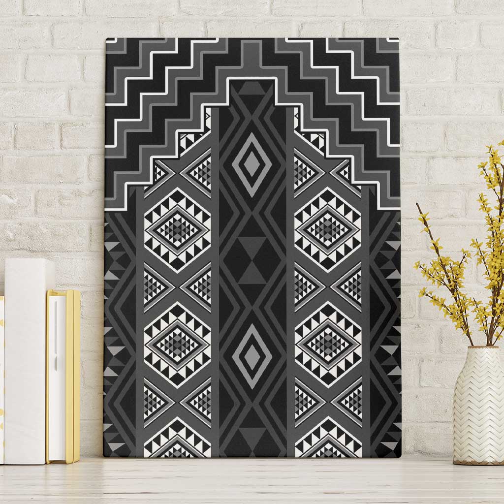 New Zealand Aotearoa Canvas Wall Art Black Poutama With Taniko Pattern LT05