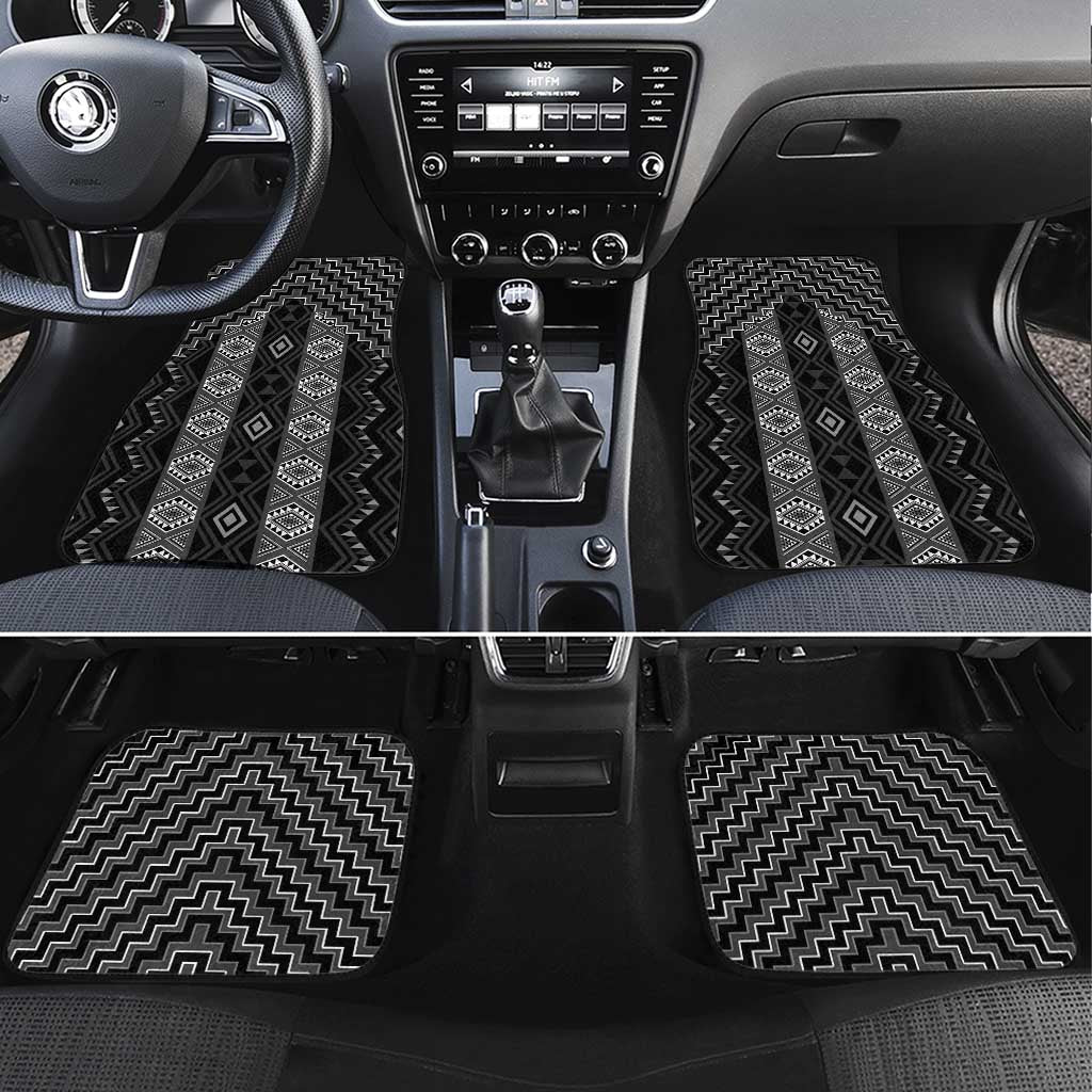 New Zealand Aotearoa Car Mats Black Poutama With Taniko Pattern LT05 Set 4pcs Black - Polynesian Pride
