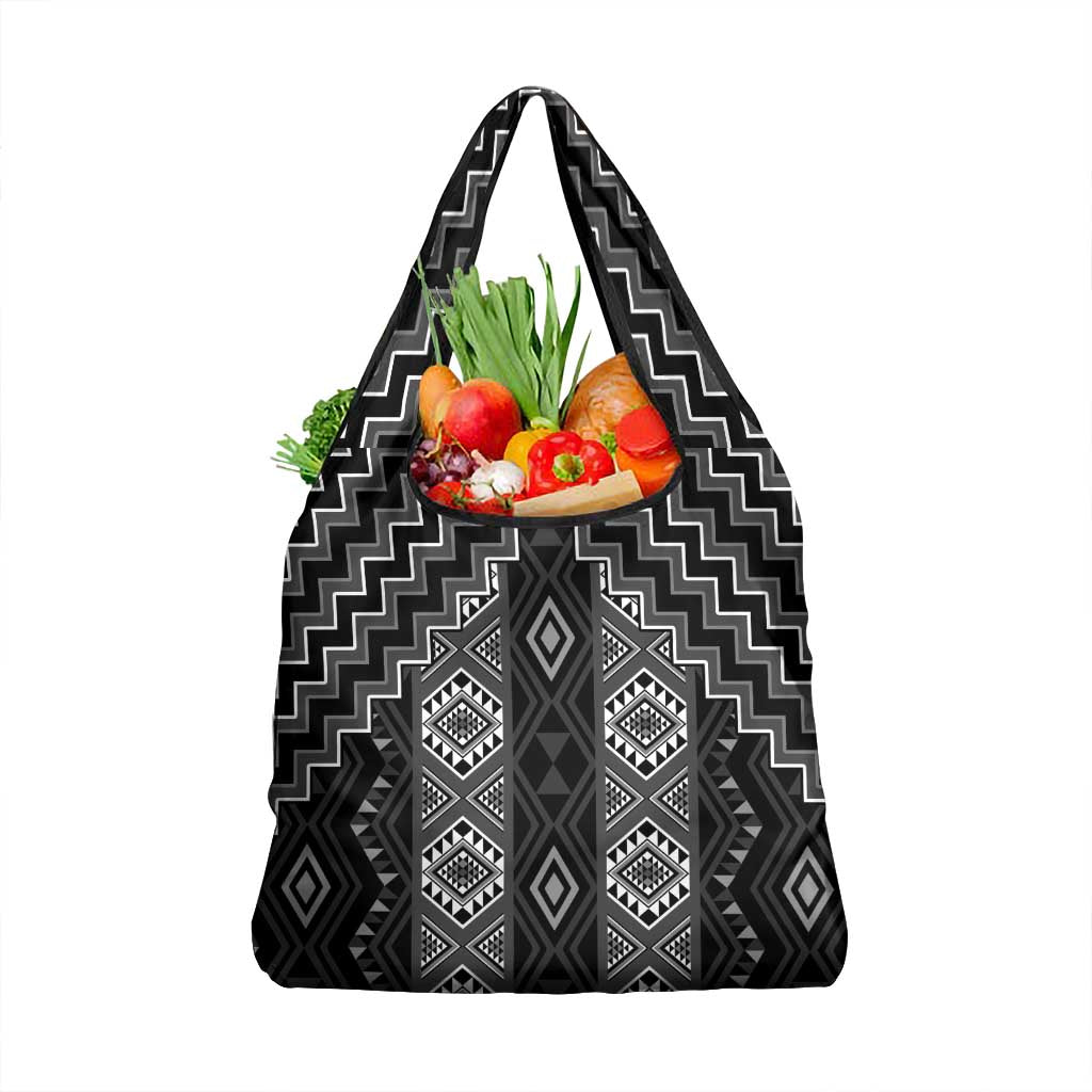 New Zealand Aotearoa Grocery Bag Black Poutama With Taniko Pattern LT05 1-pack One Size Black - Polynesian Pride