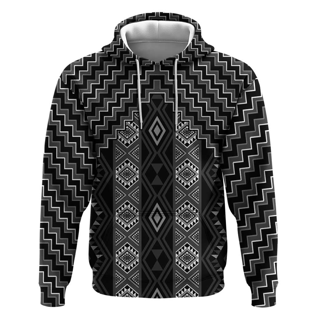 New Zealand Aotearoa Hoodie Black Poutama With Taniko Pattern LT05 Pullover Hoodie Black - Polynesian Pride