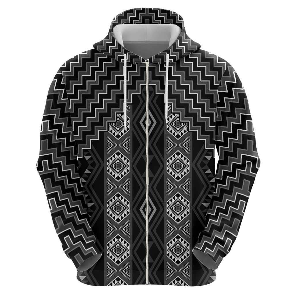 New Zealand Aotearoa Hoodie Black Poutama With Taniko Pattern LT05 - Polynesian Pride