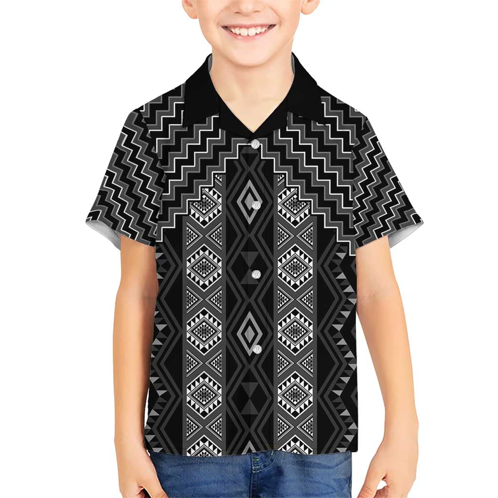 New Zealand Aotearoa Kid Hawaiian Shirt Black Poutama With Taniko Pattern LT05 Kid Black - Polynesian Pride