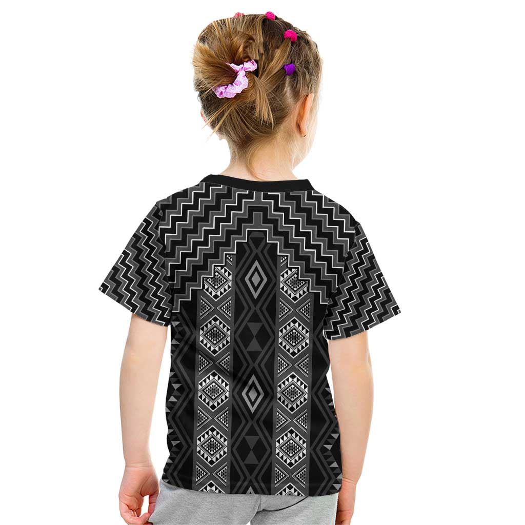 New Zealand Aotearoa Kid T Shirt Black Poutama With Taniko Pattern LT05 - Polynesian Pride
