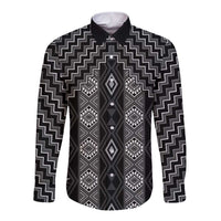 New Zealand Aotearoa Long Sleeve Button Shirt Black Poutama With Taniko Pattern LT05 Unisex Black - Polynesian Pride