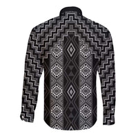 New Zealand Aotearoa Long Sleeve Button Shirt Black Poutama With Taniko Pattern LT05 - Polynesian Pride