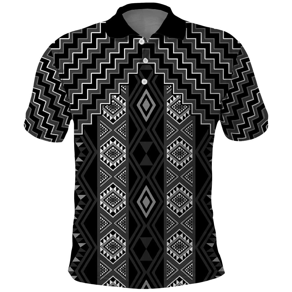 New Zealand Aotearoa Polo Shirt Black Poutama With Taniko Pattern LT05 Black - Polynesian Pride