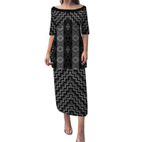 New Zealand Aotearoa Puletasi Black Poutama With Taniko Pattern LT05 Long Dress Black - Polynesian Pride